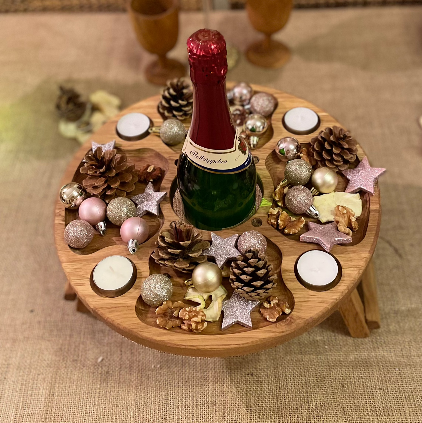 Moderner Adventskranz aus Eichenholz – Vielseitiges Serviertablett und Teelichthalter