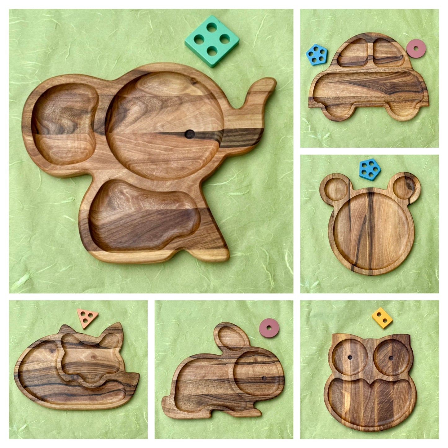 Kinderteller aus Walnussholz – Tierform, Holzteller mit Trennwand, Montessori Geschirr Kinder, Frühstücksteller Kinder, handmade wooden plate