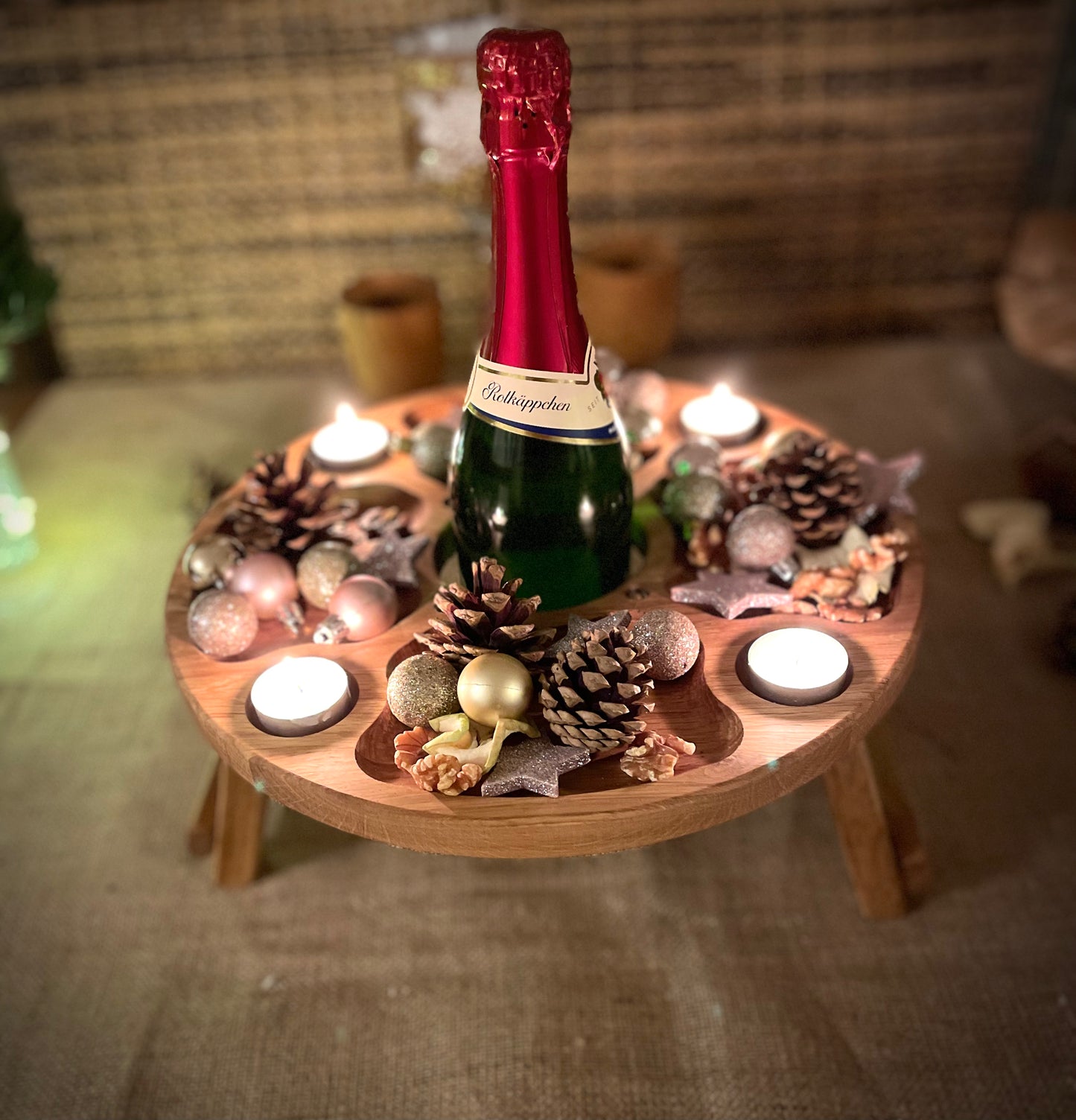 Moderner Adventskranz aus Eichenholz – Vielseitiges Serviertablett und Teelichthalter
