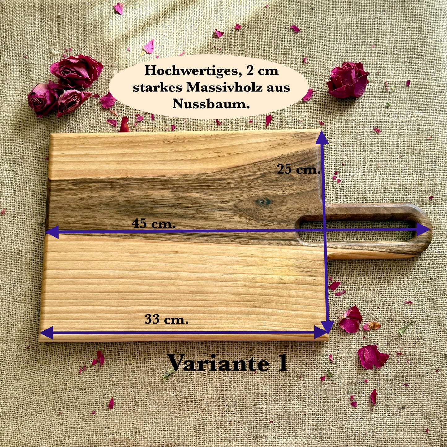 Charcuterie Brett aus Nussbaum – Servierbrett & Schneidebrett aus Holz – Handgemachtes Weihnachtsgeschenk, Käseplatte & Brotzeitbrett für Genießer