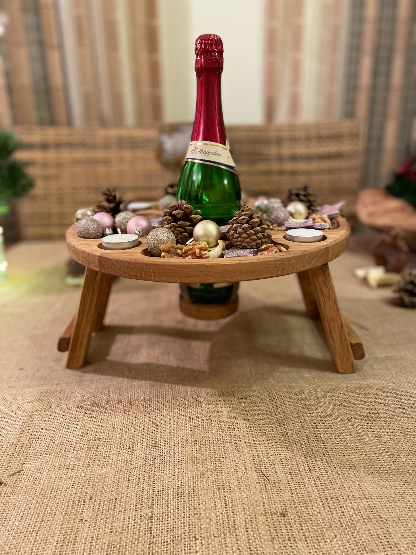 Moderner Adventskranz aus Eichenholz – Vielseitiges Serviertablett und Teelichthalter