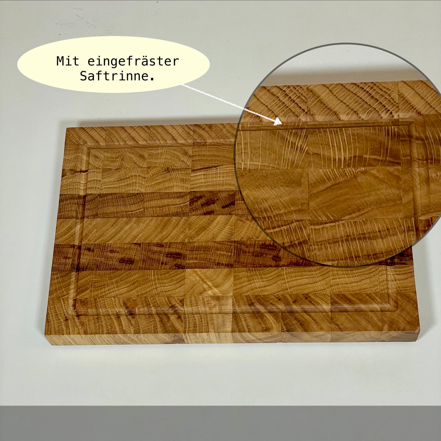 Stirnholz-Schneidebrett aus Eichenholz mit Saftrille – Robust, rutschfest & handgefertigt