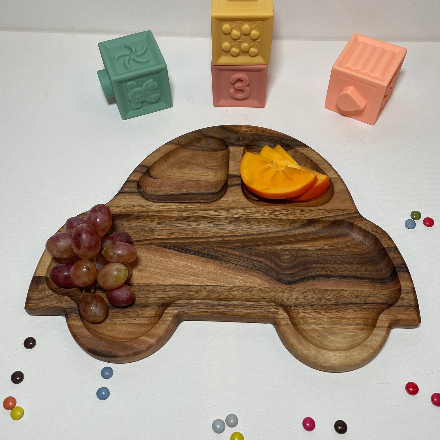 Kinderteller aus Walnussholz – Tierform, Holzteller mit Trennwand, Montessori Geschirr Kinder, Frühstücksteller Kinder, handmade wooden plate