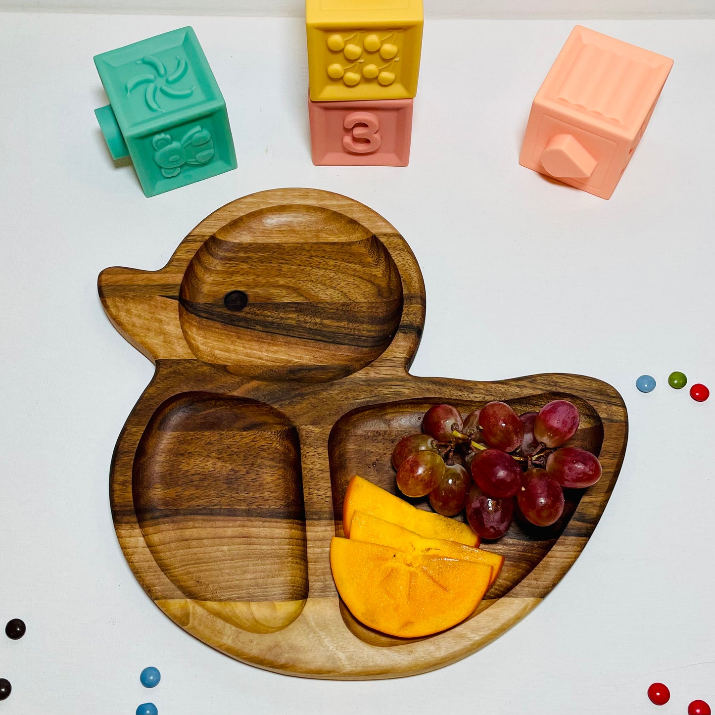 Kinderteller aus Walnussholz – Tierform, Holzteller mit Trennwand, Montessori Geschirr Kinder, Frühstücksteller Kinder, handmade wooden plate