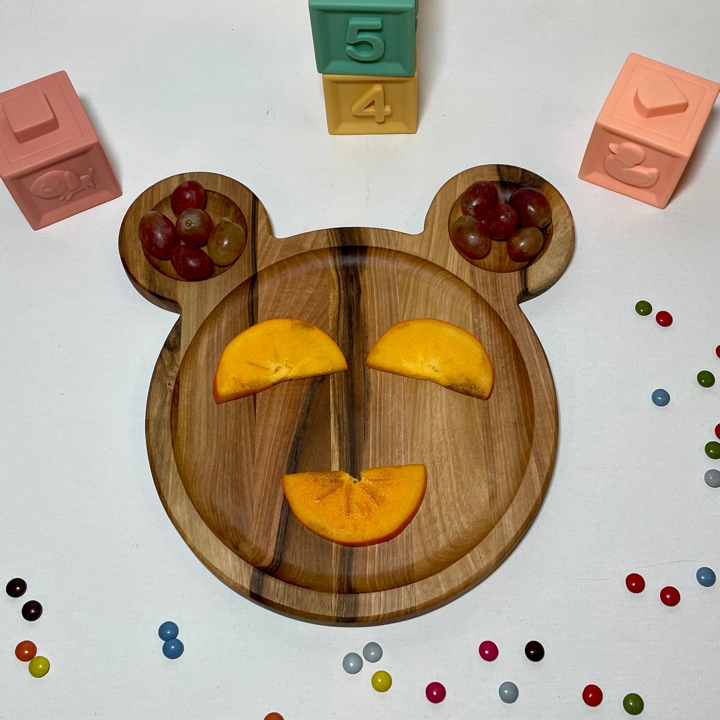 Kinderteller aus Walnussholz – Tierform, Holzteller mit Trennwand, Montessori Geschirr Kinder, Frühstücksteller Kinder, handmade wooden plate