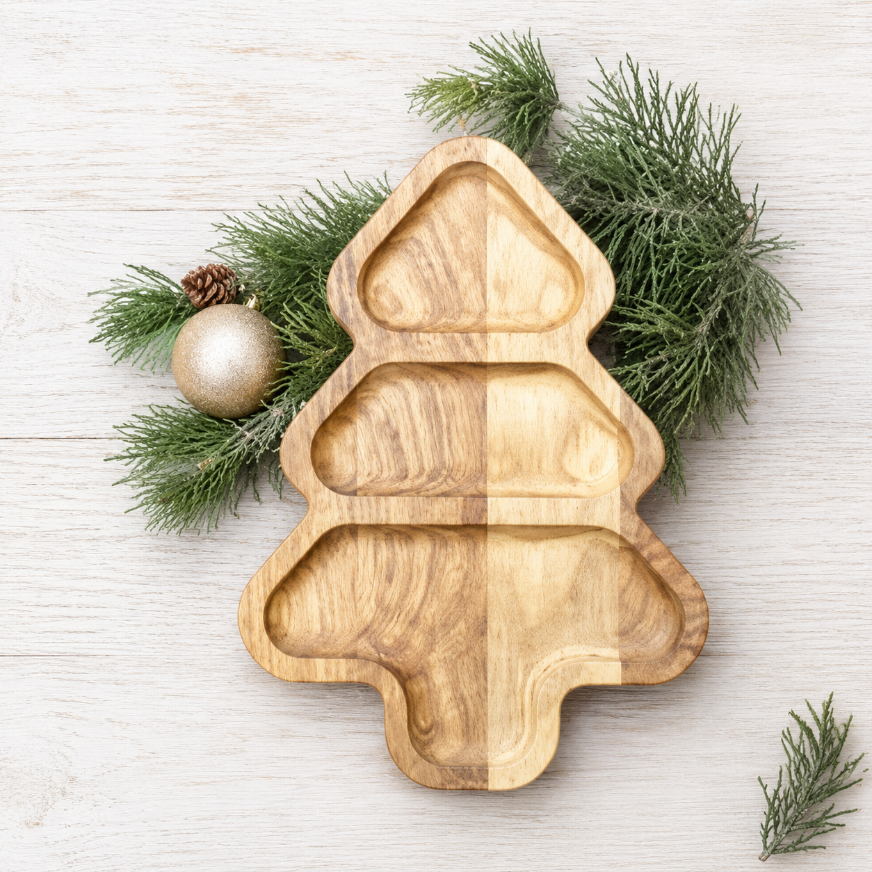 Weihnachtlicher Servierteller aus Eichenholz – Holzteller für Plätzchen & Snacks