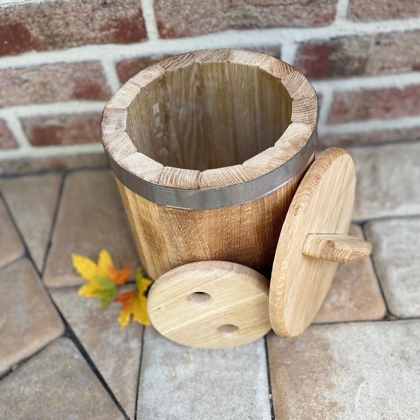 Holzbottich aus Eichenholz zum Einlegen – 5L, 10L oder 15L mit Deckel & Druckplatte