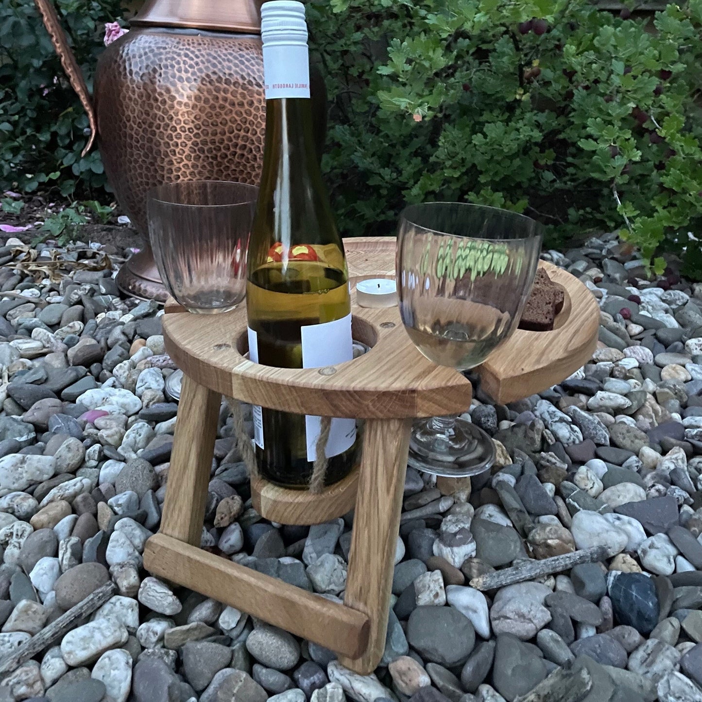 Weintisch Picknicktisch für Zwei aus Holz Klappbar Tragbar Serviertablett Couchbar Strand Wein Käse Geburtstag Hochzeitsgeschenk Weihnachten
