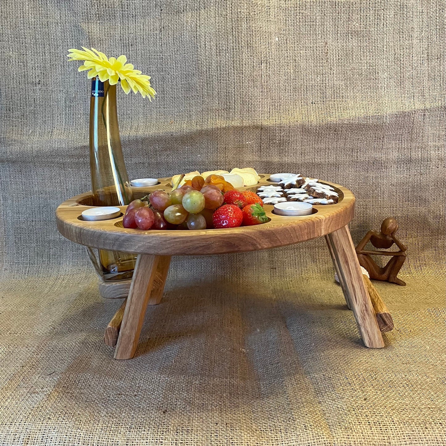 Weintisch, Picknicktisch, Holztisch, Klapptisch, Serviertablett, Strandtisch, Betttablett, Couchbar, Geschenkidee, Weihnachtsgeschenk, Snack