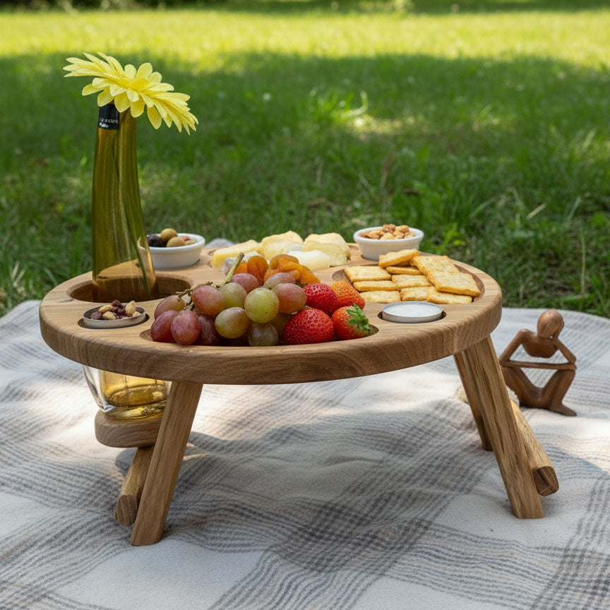 Weintisch, Picknicktisch, Holztisch, Klapptisch, Serviertablett, Strandtisch, Betttablett, Couchbar, Geschenkidee, Weihnachtsgeschenk, Snack