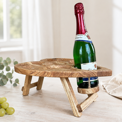 Herz-Weintisch für 2 – klappbarer Picknicktisch aus Eiche oder Kirschbaum mit Glashaltern und Wunschgravur