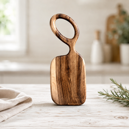 Design-Servierbrett aus Massivholz mit großem Griff – Käsebrett, Snackbrett & personalisiertes Geschenk