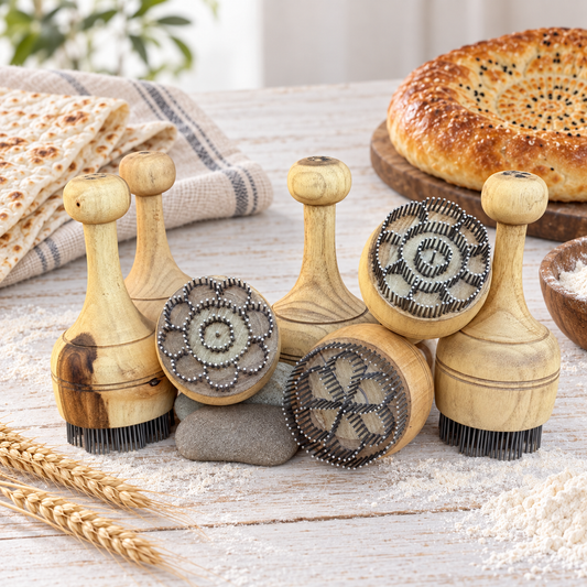 Brotstempel Chekich aus Holz – 7 Muster für Nonbrot, Lepjoschka & Fladenbrot