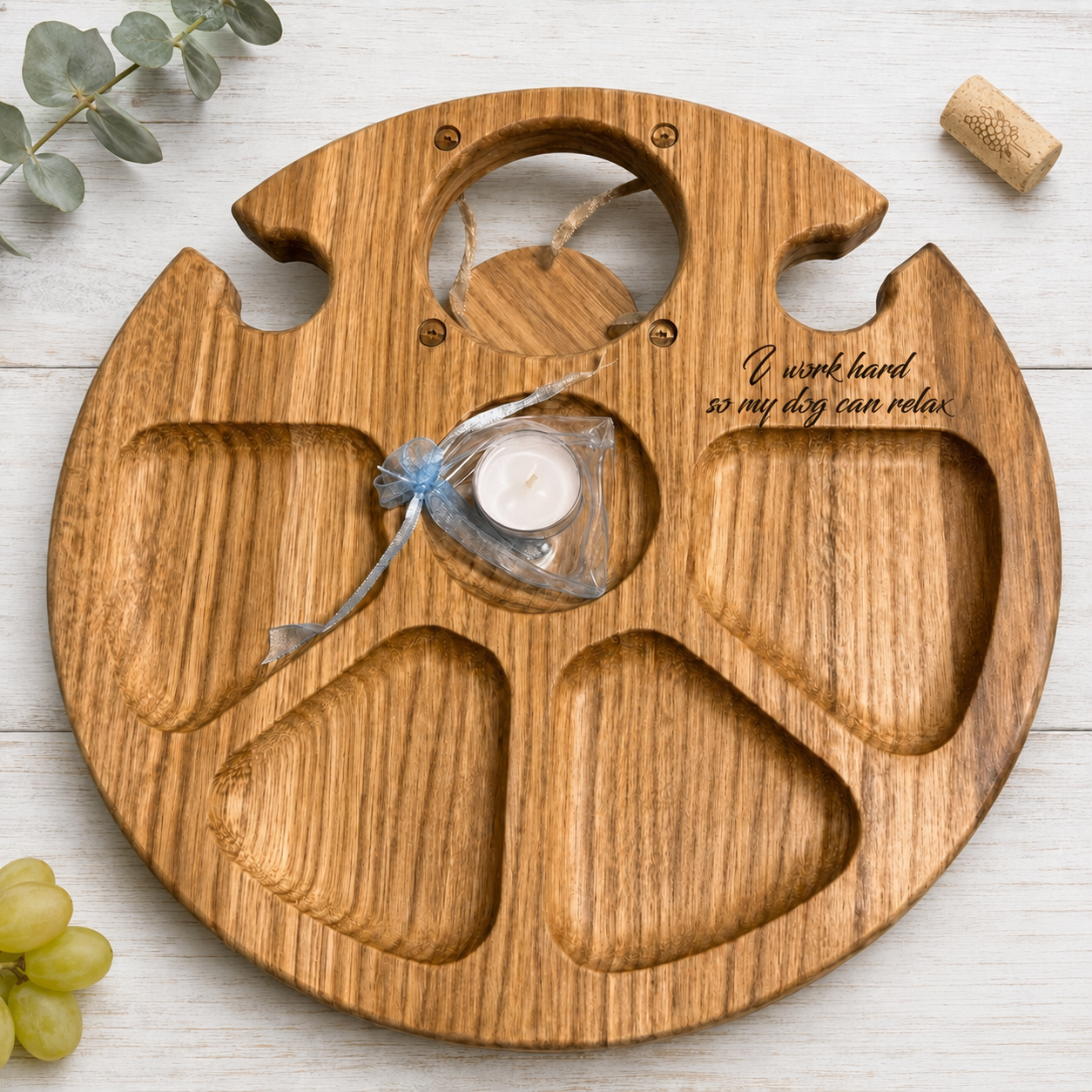 Weinbar aus Eiche – klappbarer Picknicktisch mit Flaschenhalter & 2 Glashaltern, Geschenk für Paare