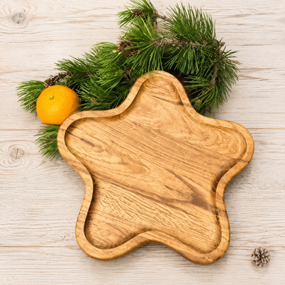 Weihnachtlicher Servierteller aus Eichenholz – Holzteller für Plätzchen & Snacks