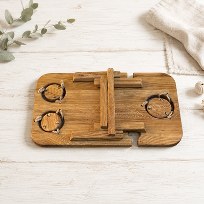 Klappbare Picknick-Bar aus Eiche – Getränketisch für 3 Flaschen oder Dosen, 2 Weingläser & Snacks