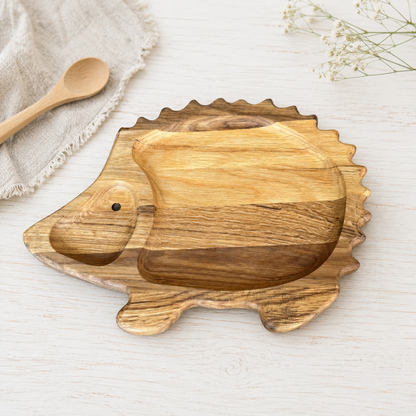 Holz-Kinderteller Igel mit Unterteilung – Snack-Tablett aus Eichenholz