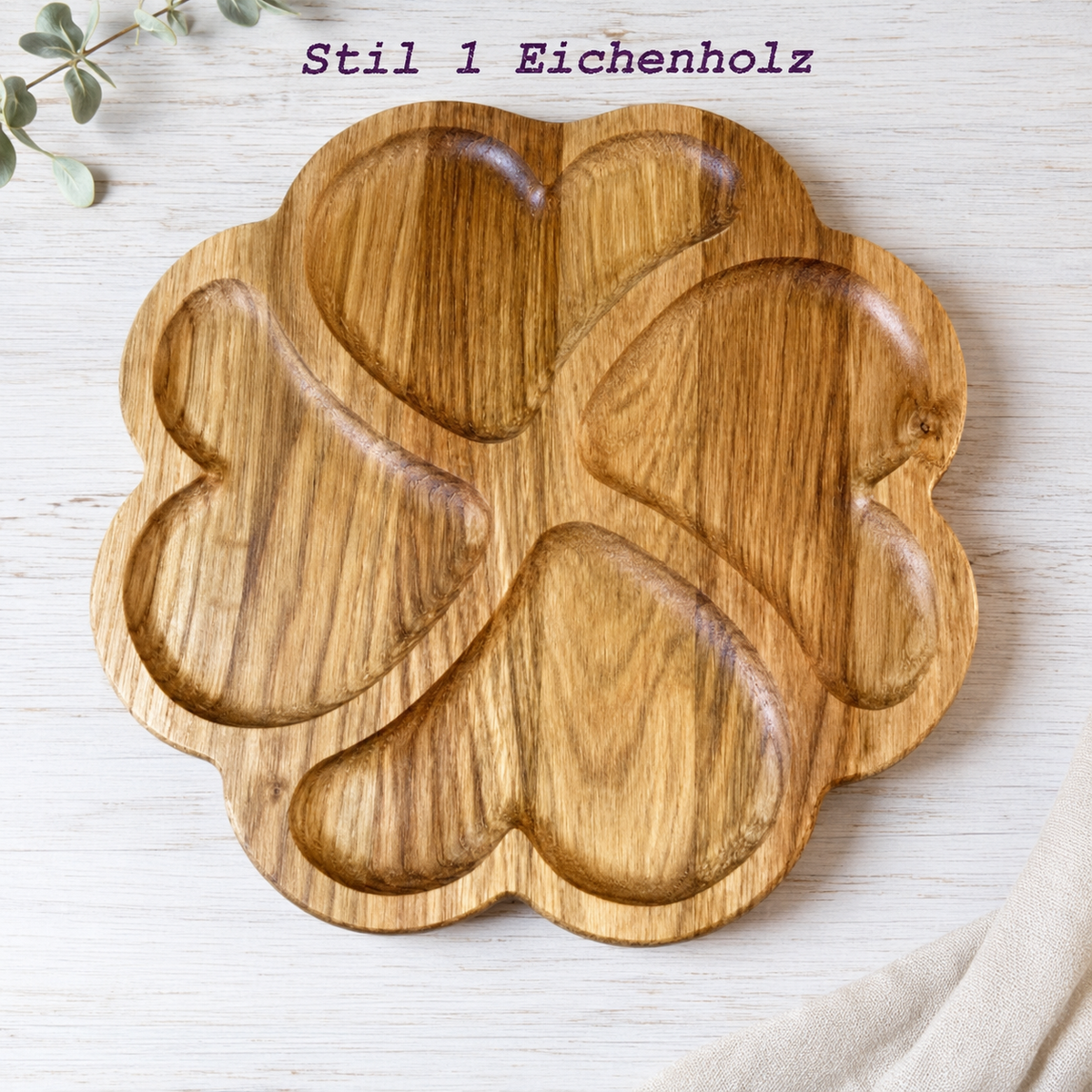 Holzteller, Servierplatte aus Eiche oder Kirschbaum mit getrennten Fächern für Nüsse, Obst, Käse, Datteln und Snacks.