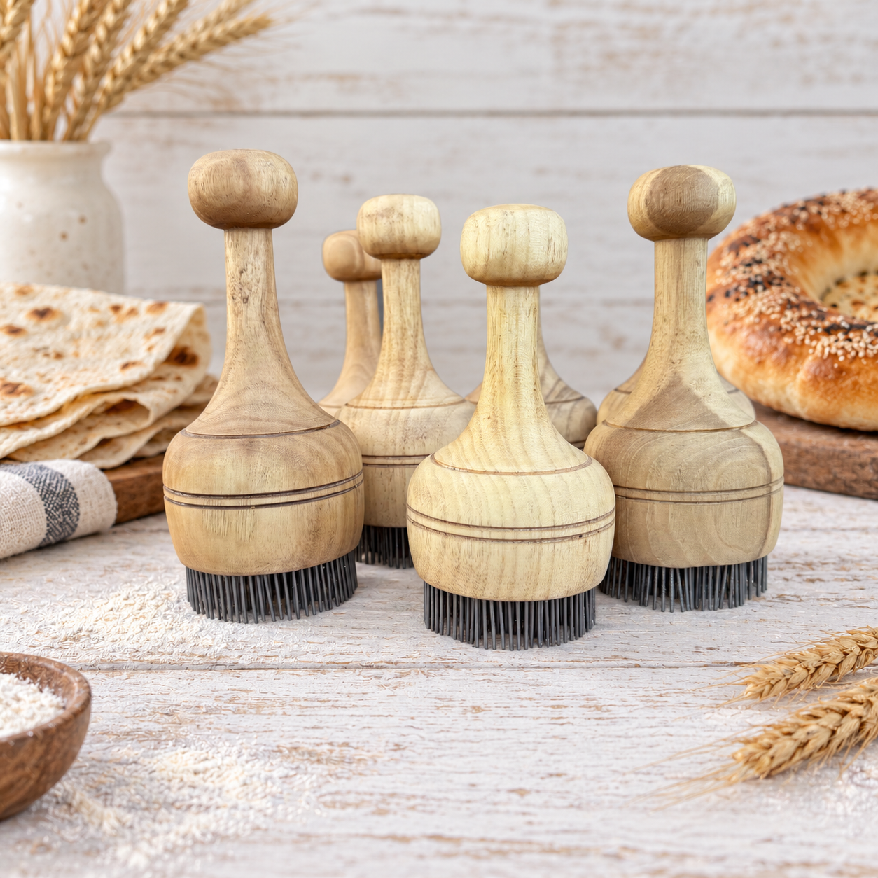 Brotstempel Chekich aus Holz – 7 Muster für Nonbrot, Lepjoschka & Fladenbrot