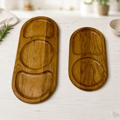 Snackteller aus Eichenholz mit 2 oder 3 Fächern – optional mit Wunschgravur