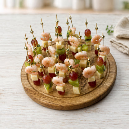 Servierplatte mit Spießhalterung Eichenholz – für Fingerfood, Antipasti, Snacks, Sektempfangbrett, Tablett mit Cocktailspießen, Spießbrett.