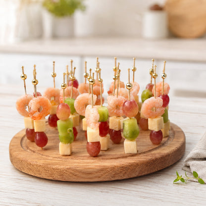 Servierplatte mit Spießhalterung Eichenholz – für Fingerfood, Antipasti, Snacks, Sektempfangbrett, Tablett mit Cocktailspießen, Spießbrett.