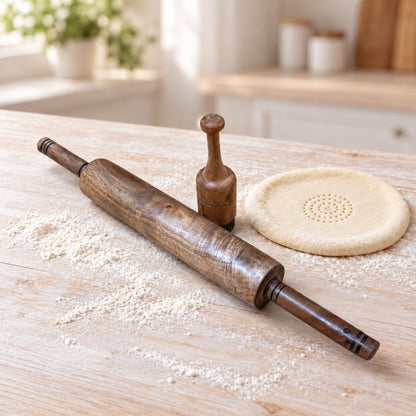 Nudelholz mit Brotstempel Chekich – 2-teiliges Backset aus Usbekistan