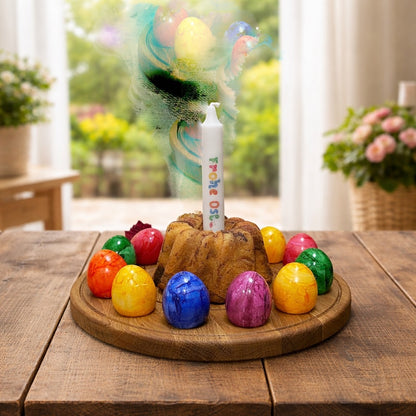 Oster Eierplatte aus Eichenholz – Eierteller für 12 Eier mit zentraler Kuchenmulde (Ø 30 cm)