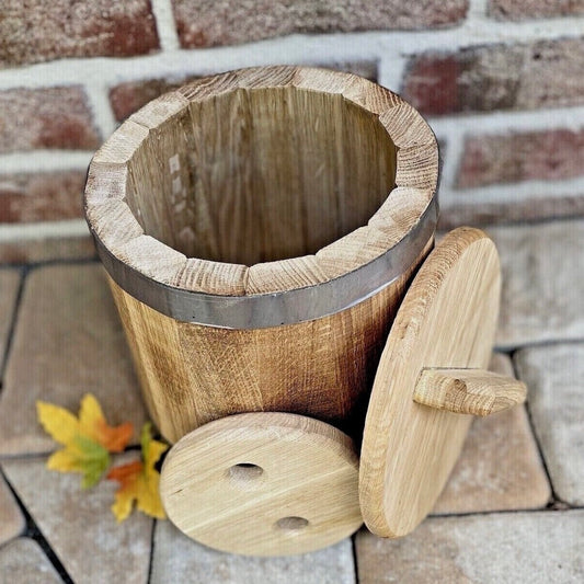 Holzbottich aus Eichenholz zum Einlegen – 5L, 10L oder 15L mit Deckel & Druckplatte