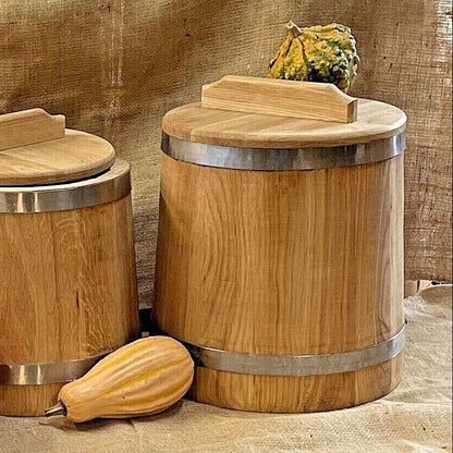 Holzbottich aus Eichenholz zum Einlegen – 5L, 10L oder 15L mit Deckel & Druckplatte