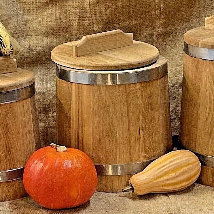Holzbottich aus Eichenholz zum Einlegen – 5L, 10L oder 15L mit Deckel & Druckplatte