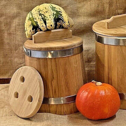 Holzbottich aus Eichenholz zum Einlegen – 5L, 10L oder 15L mit Deckel & Druckplatte