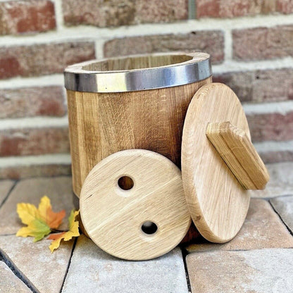 Holzbottich aus Eichenholz zum Einlegen – 5L, 10L oder 15L mit Deckel & Druckplatte
