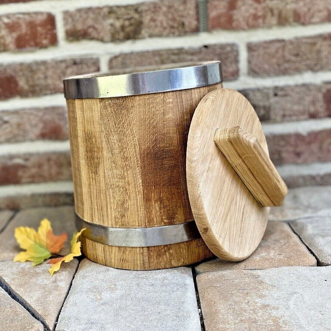 Holzbottich aus Eichenholz zum Einlegen – 5L, 10L oder 15L mit Deckel & Druckplatte