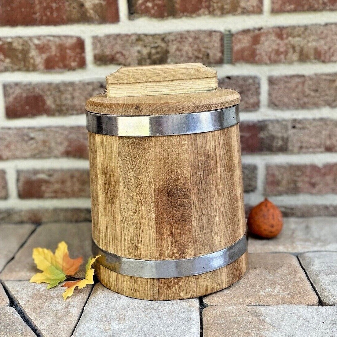 Holzbottich aus Eichenholz zum Einlegen – 5L, 10L oder 15L mit Deckel & Druckplatte