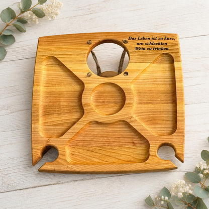 Klappbarer Weintisch aus Kirschbaumholz für eine Flasche und zwei Gläser, Picknicktisch, Couchbar, Campingtisch Wein, Strandtisch