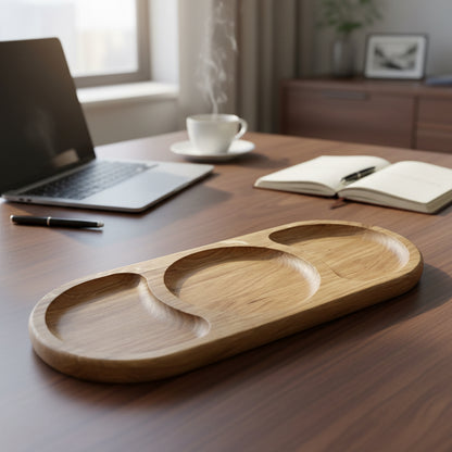 Servierteller aus Eichenholz – Flacher Holzteller mit 2 oder 3 Fächern