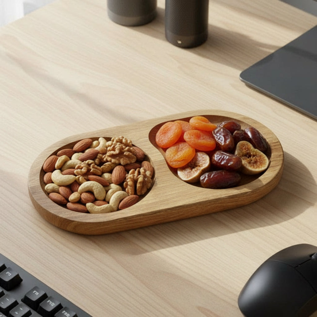 Servierteller aus Eichenholz – Flacher Holzteller mit 2 oder 3 Fächern