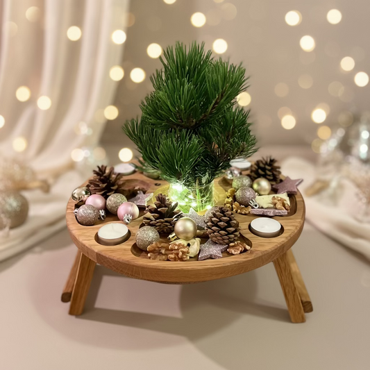 Moderner Adventskranz aus Eichenholz – Vielseitiges Serviertablett und Teelichthalter