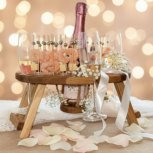 Multifunktionaler Weintisch & Cocktailtisch aus Eichenholz – Klappbares Serviertablett mit Cocktailspießen