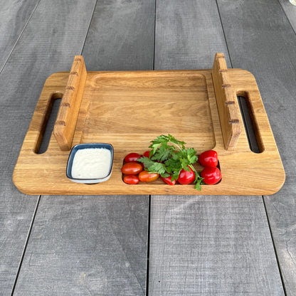 Schaschlikbrett aus Eichenholz – Mit Soßenschale & Zwiebelbrett, perfektes Grill-Geschenk