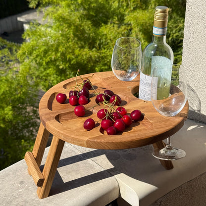 Weintisch Picknicktisch für Zwei aus Eiche Klappbar Tragbar Serviertablett Couchbar Strand Wein Käse Geburtstag Hochzeitsgeschenk Weihnachten