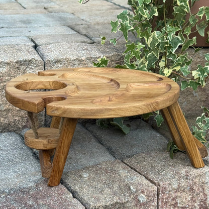 Personalisierter Klappbarer Weintisch aus Eichenholz – Perfekt für Picknick, Camping & besondere Anlässe