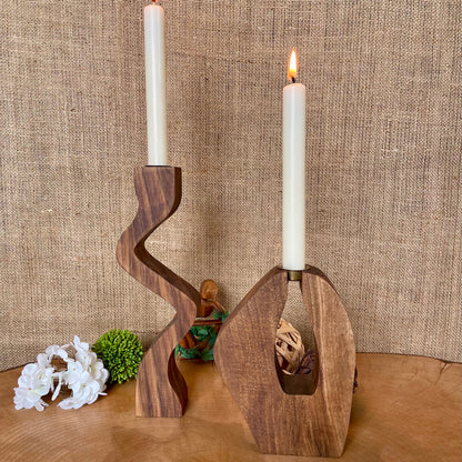 Kerzenhalter 3er-Set aus Nussbaumholz – Handgefertigte Holzkerzenständer im Vintage-Stil