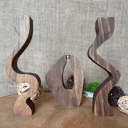 Kerzenhalter 3er-Set aus Nussbaumholz – Handgefertigte Holzkerzenständer im Vintage-Stil