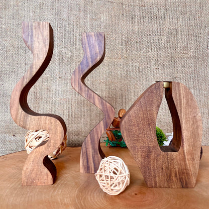 Kerzenhalter 3er-Set aus Nussbaumholz – Handgefertigte Holzkerzenständer im Vintage-Stil