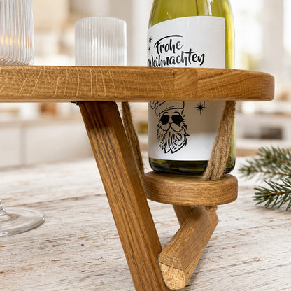 Klappbarer Weintisch aus Eichenholz für 2 Gläser – Picknicktisch mit hängendem Flaschenhalter, Geschenk für Weinliebhaber