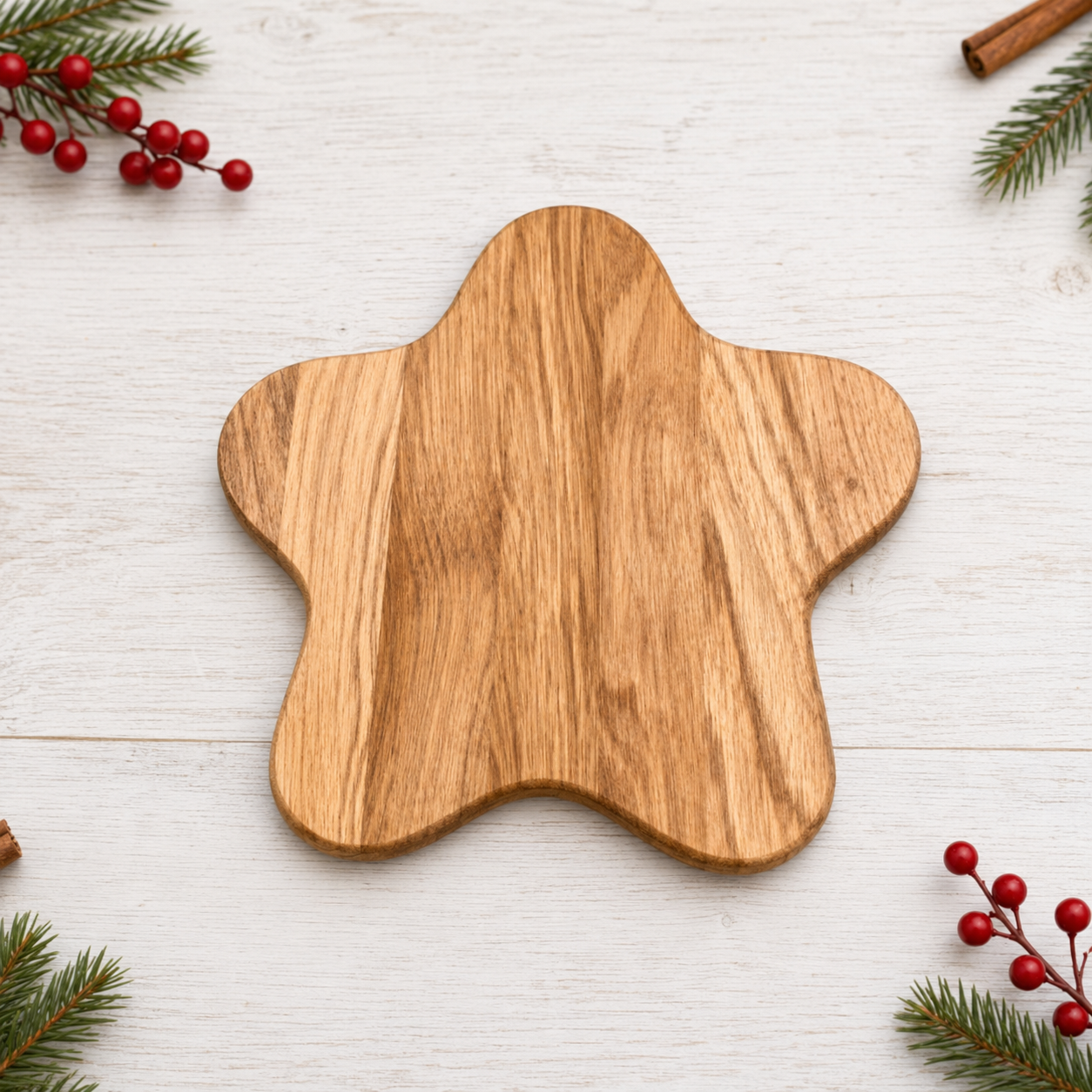 Holzteller Stern – Servierbrett aus Eiche 30 cm – Weihnachtliche Snackplatte für Plätzchen, Nüsse, Pralinen, Käse.
