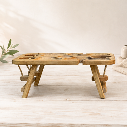 Klappbare Picknick-Bar aus Eiche – Getränketisch für 3 Flaschen oder Dosen, 2 Weingläser & Snacks