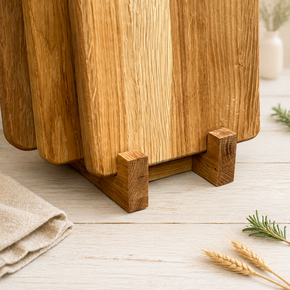 Schneidebrett-Set aus Eiche mit Halter – 3 massive Holzbretter mit Herzgriff | Servier- & Frühstücksbretter
